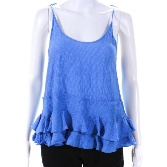 Rebecca Taylor Silk Textured Tiered Ruffle Tank Top Blue Size 0 Feminine Luxury - Picture 1 of 4